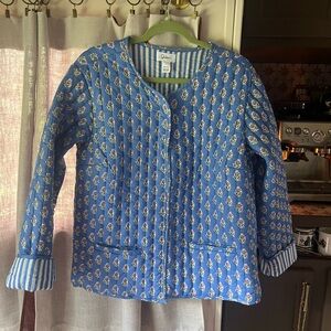 Cotton Blue Floral and Striped Quilted Jacket